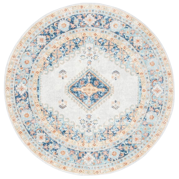 SAFAVIEH Aria Jina Oriental Area Rug, Ivory/Navy, 6'7" x 6'7" Round