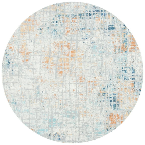 SAFAVIEH Aria Kenyon Distressed Area Rug, Rust/Blue, 6'7" x 6'7" Round
