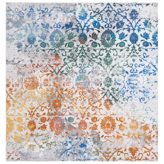 SAFAVIEH Aria Leonard Floral Area Rug, Grey/Green, 6'5" x 6'5" Square