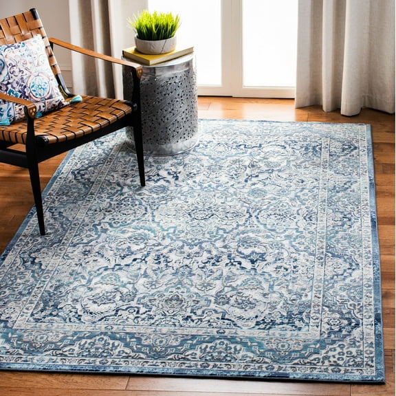 SAFAVIEH Aria Mabel Floral Bordered Area Rug, Ivory/Navy, 4' x 6'