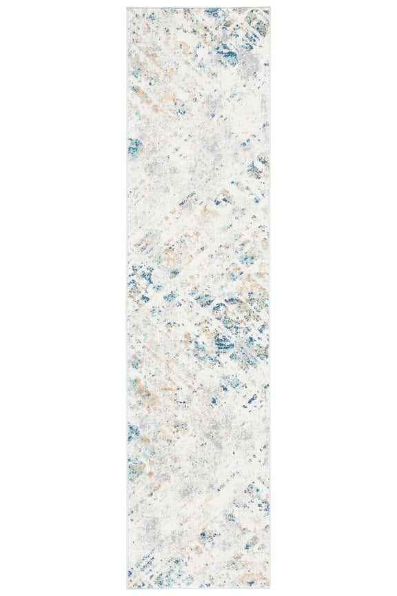 Aria Mide Geometric Runner Rug, Ivory/Blue, 2' x 8'