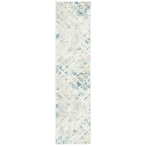 SAFAVIEH Aria Mide Geometric Runner Rug, Ivory/Blue, 2' x 8'