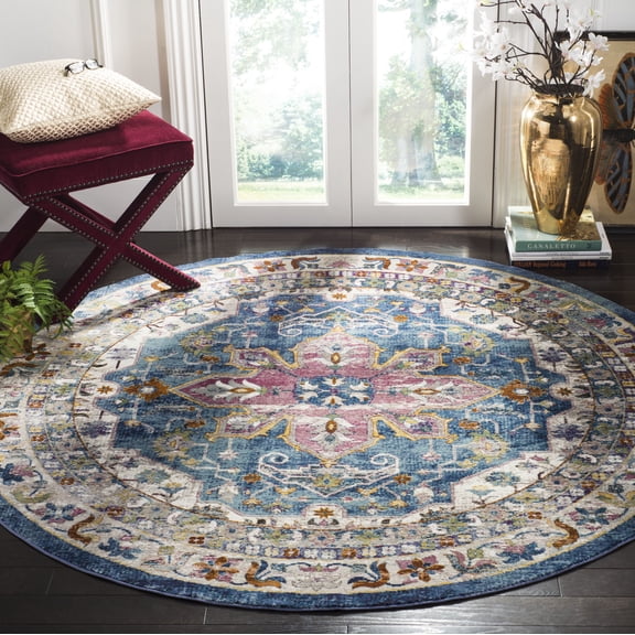SAFAVIEH Aria Natasa Oriental Area Rug, Blue/Cream, 6'5" x 6'5" Round