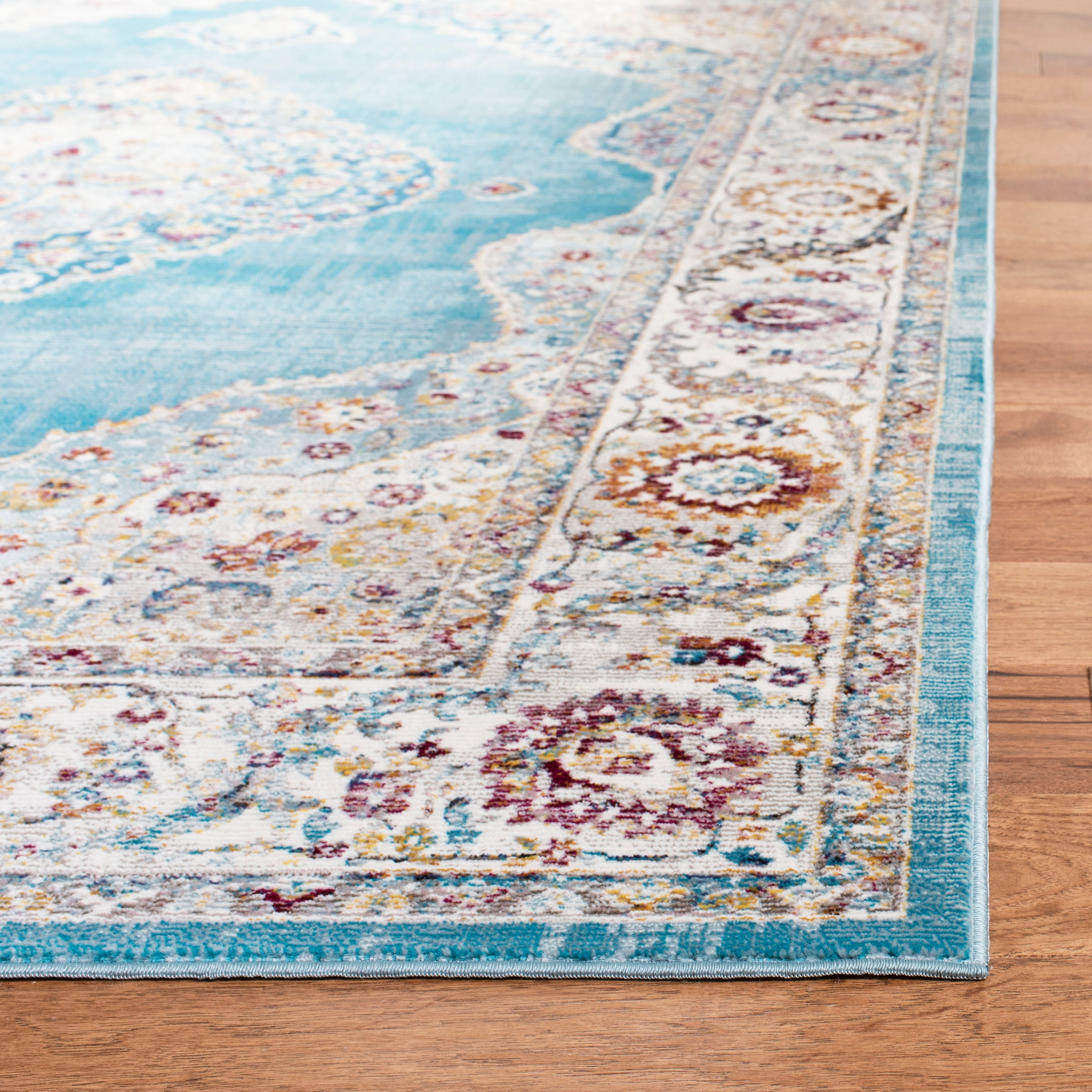 Ivory and Navy Square Synthetic Area Rug, 6'5"