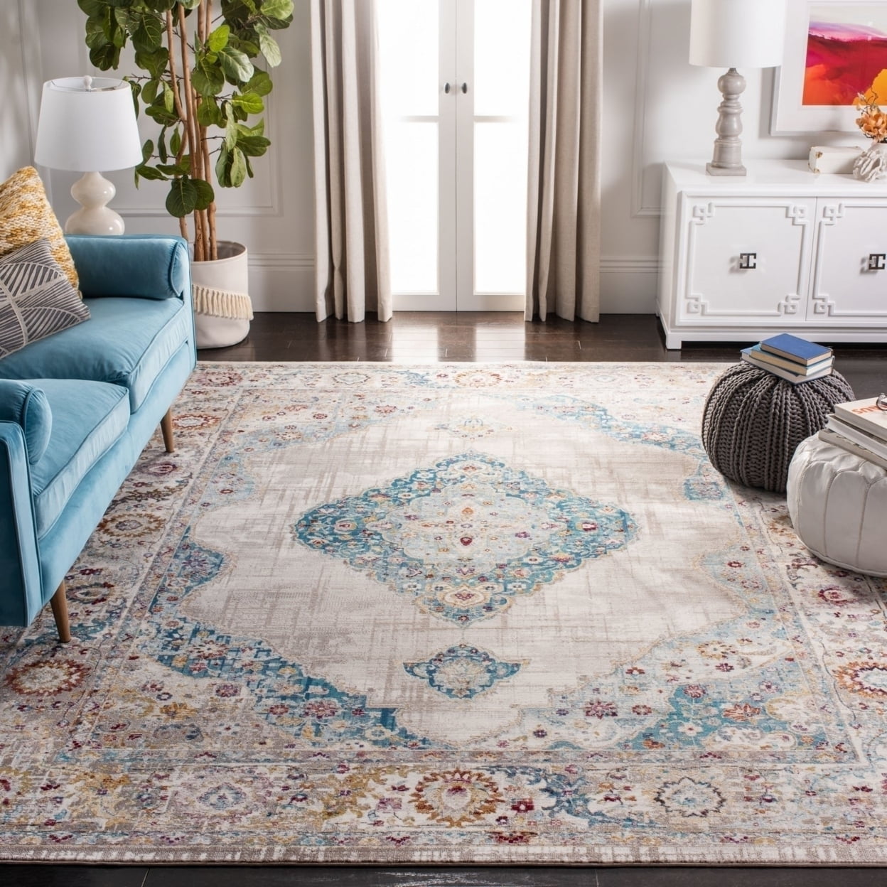SAFAVIEH Aria Nita Oriental Runner Rug, Blue/Ivory, 2' x 8'