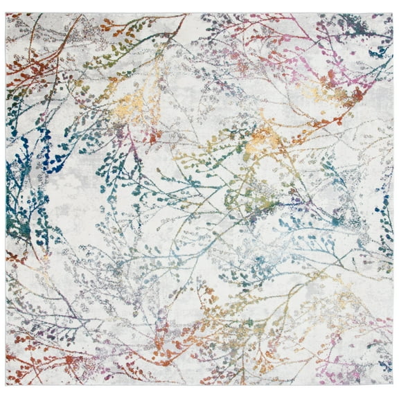 SAFAVIEH Aria Rebecca Floral Area Rug, Ivory/Blue, 6'5" x 6'5" Square