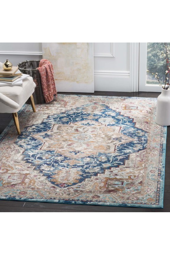 Aria Rionach Traditional Area Rug, Blue/Beige, 5'1" x 7'6"