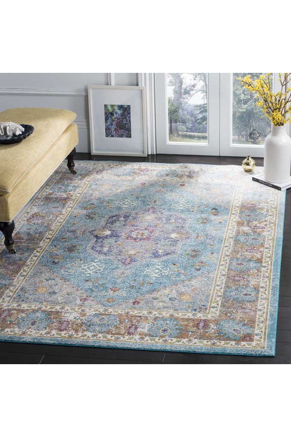 Aria Rosalin Traditional Area Rug, Blue/Cream, 6' x 9'