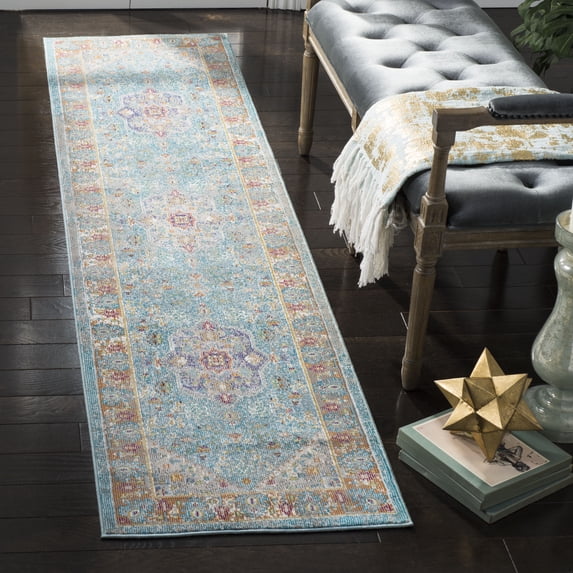 SAFAVIEH Aria Rosalin Traditional Runner Rug, Blue/Cream, 2' x 8'