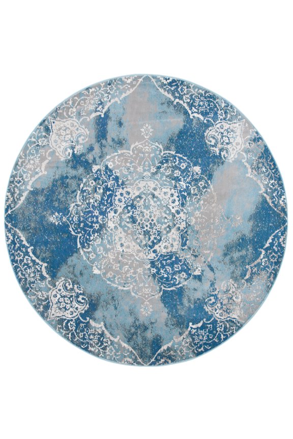 Aria Rosaline Oriental Area Rug, Light Blue/Ivory, 6'5" x 6'5" Round