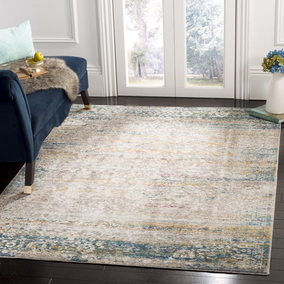 SAFAVIEH Aria Rubye Geometric Area Rug, Cream/Blue, 6'5" x 6'5" Square