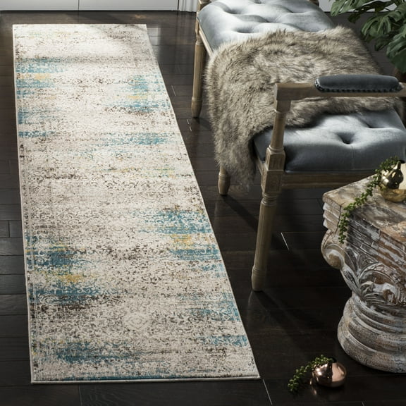 SAFAVIEH Aria Rubye Geometric Runner Rug, Cream/Blue, 2' x 8'