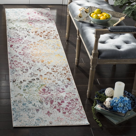 SAFAVIEH Aria Vasil Damask Runner Rug, Blue/Multi, 2' x 8'