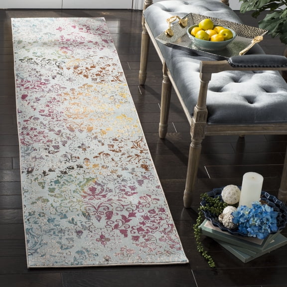 SAFAVIEH Aria Vasil Damask Runner Rug, Blue/Multi, 2' x 8'