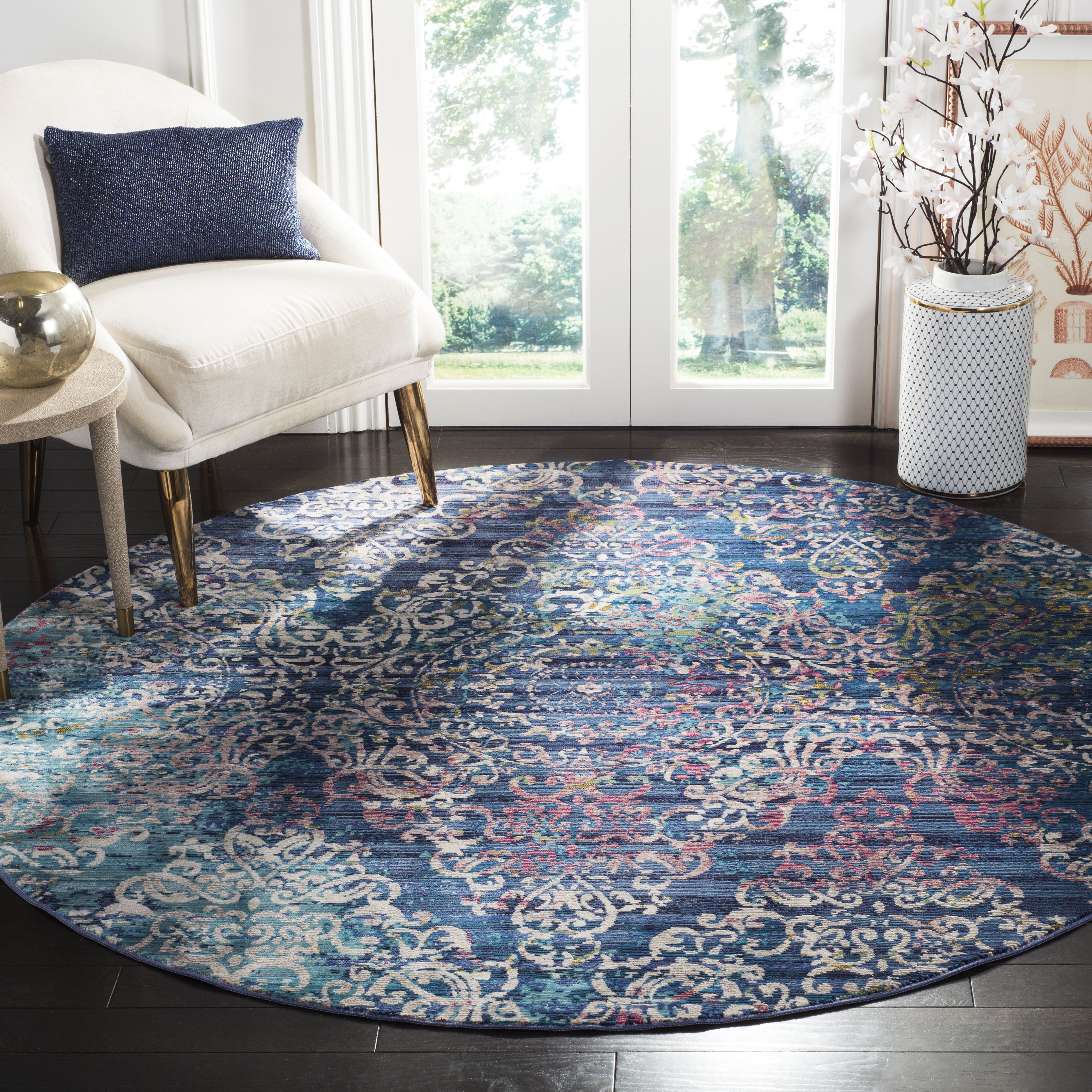 Celestial Blue 77" Hand-knotted Woolen Round Area Rug
