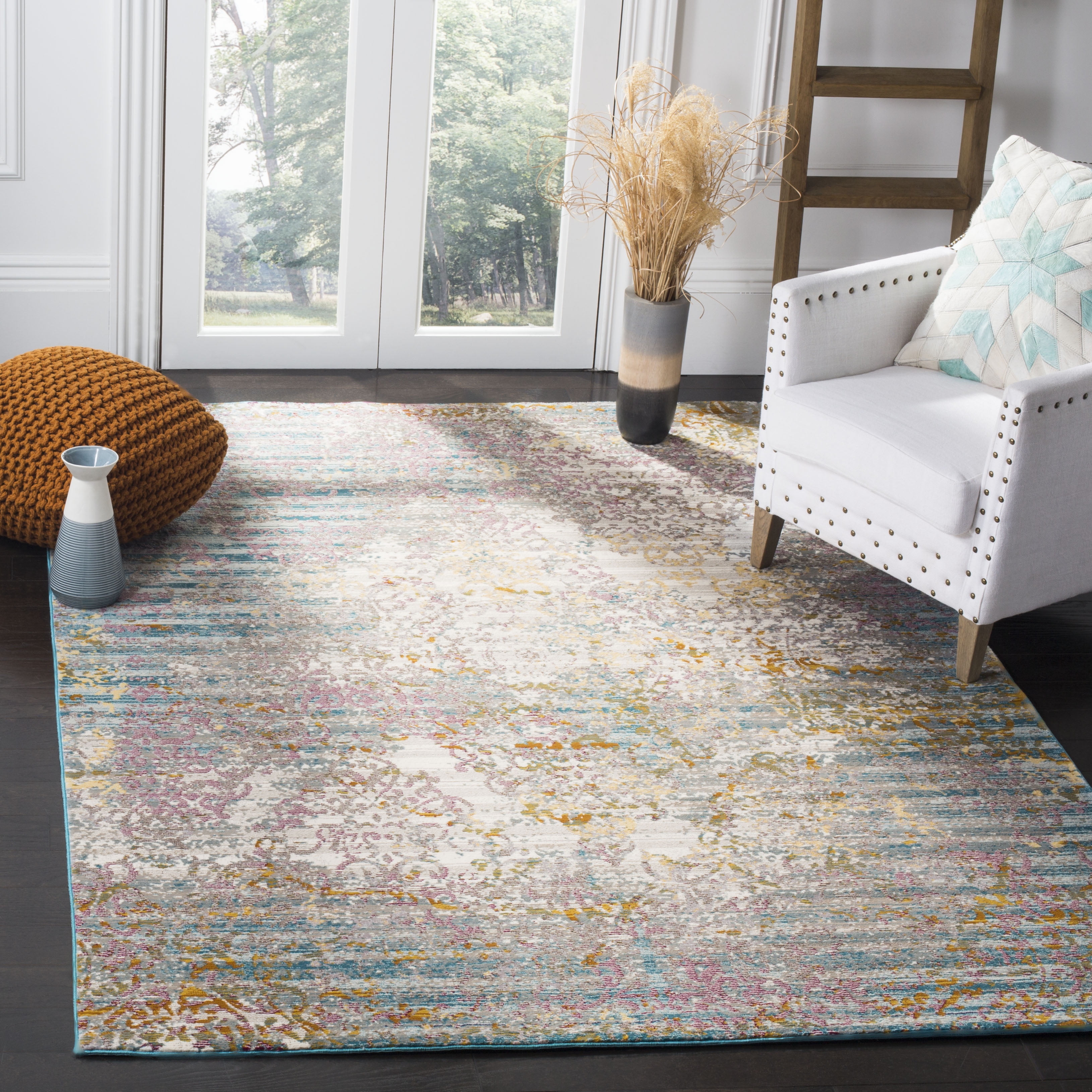 Aria 4' x 6' Blue and Cream Reversible Wool Area Rug