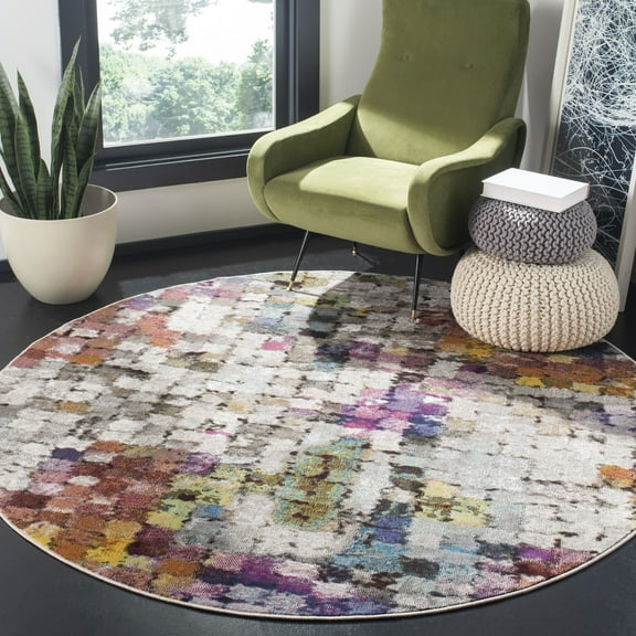 SAFAVIEH Aria Willoughby Abstract Area Rug, Cream/Rust, 6'5" x 6'5" Round