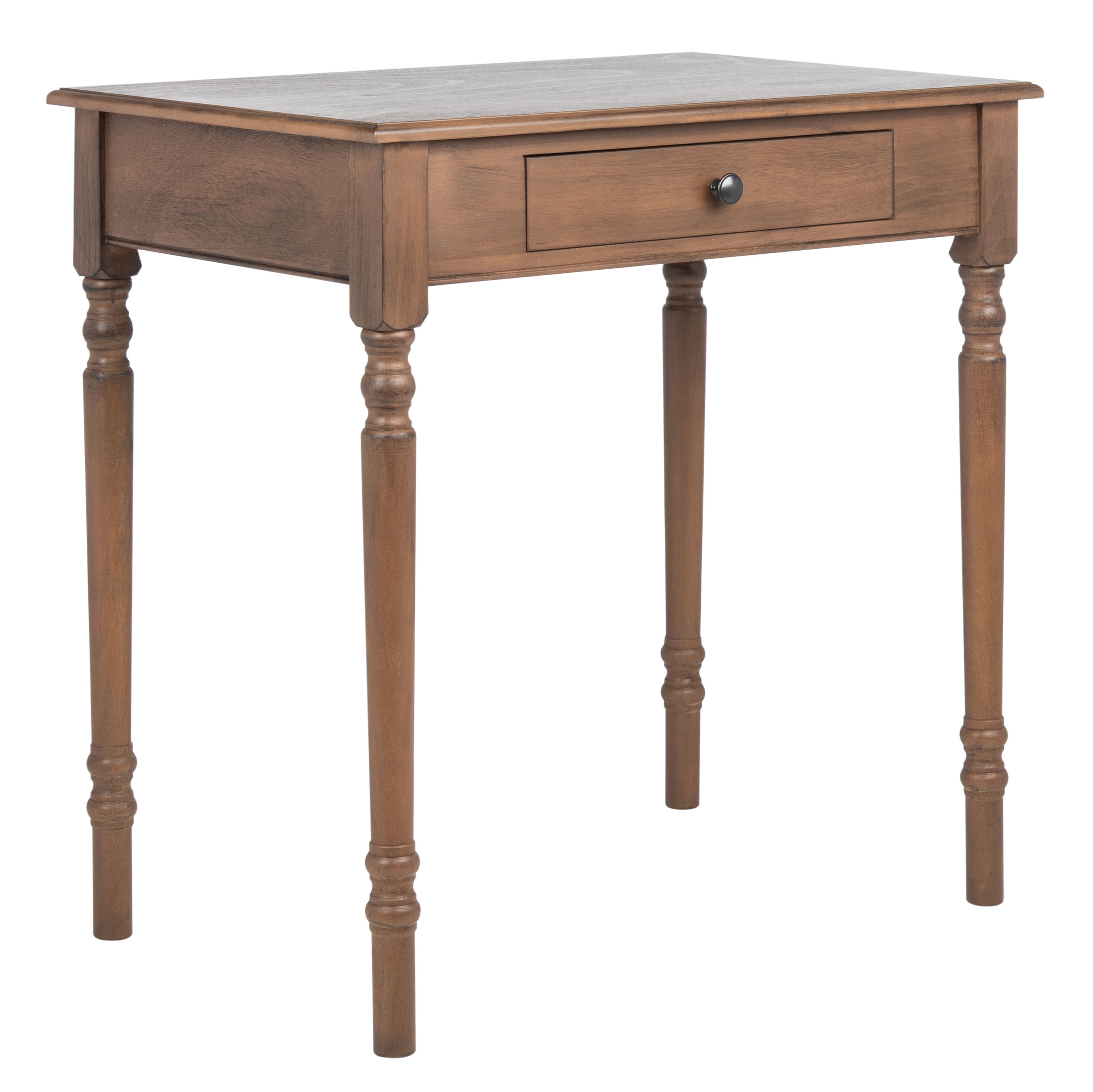 Arina Brown Wood Spindle Leg Writing Desk with Drawer