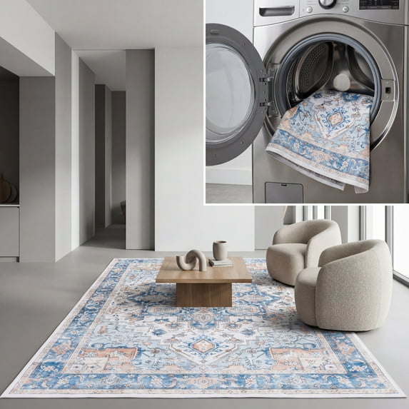 SAFAVIEH Arizona Alaia Medallion Polyester Area Rug, Blue/Beige, 9' x 12'