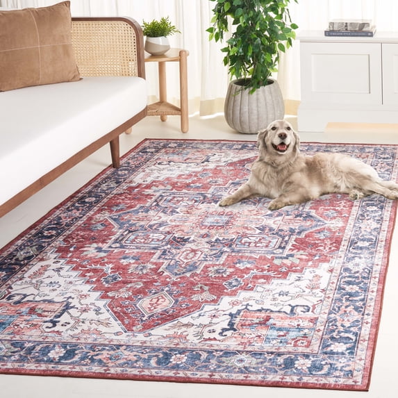 SAFAVIEH Arizona Alaia Medallion Polyester Machine Washable Runner Rug, Brown/Blue, 2'6" x 8'