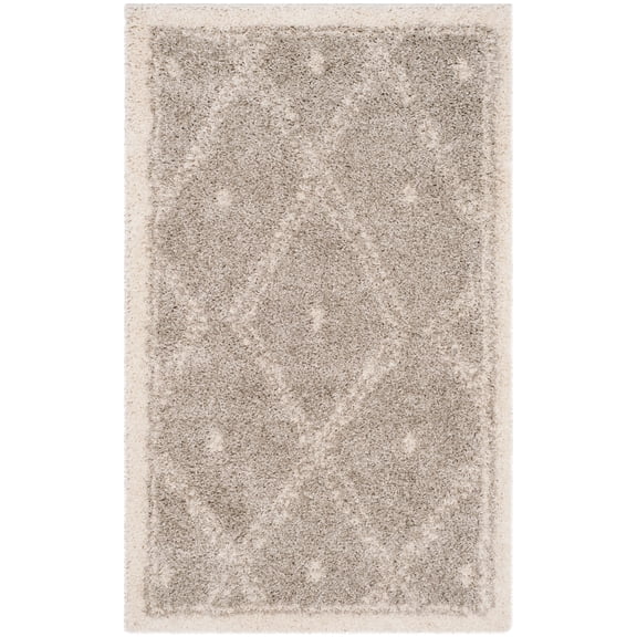 SAFAVIEH Arizona Aliah Geometric Shag Area Rug, Grey/Ivory, 3' x 5'
