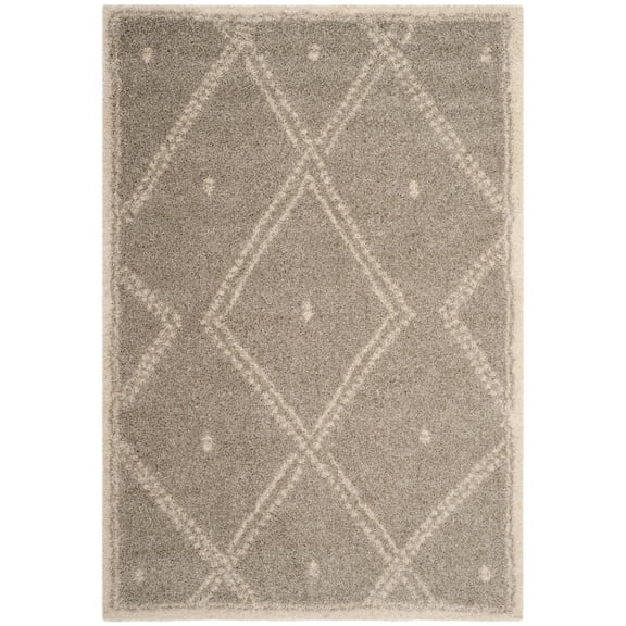 SAFAVIEH Arizona Aliah Geometric Shag Area Rug, Grey/Ivory, 5'1" x 7'6"