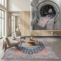 SAFAVIEH Arizona Alisia Medallion Machine Washable Area Rug, Blue/Rust, 8' x 10'