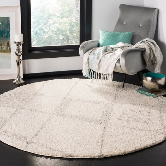 SAFAVIEH Arizona Almira Geometric Shag Area Rug, Ivory/Grey, 6'7" x 6'7" Round