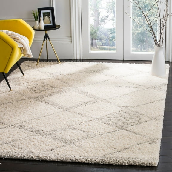 SAFAVIEH Arizona Almira Geometric Shag Area Rug, Ivory/Grey, 9' x 12'