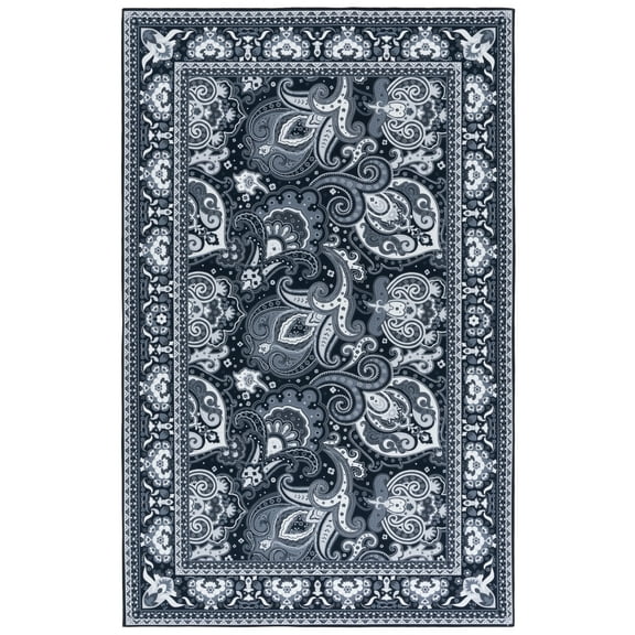 SAFAVIEH Arizona Amadine Paisley Machine Washable Area Rug, Black/Grey, 4' x 6'