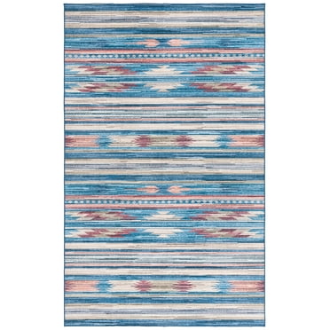 SAFAVIEH Arizona Aodhagan Aztec Machine Washable Area Rug, Blue/Rust, 8' x 10'