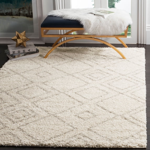 SAFAVIEH Arizona Basil Geometric Diamonds Shag Area Rug, Ivory/Beige, 11' x 15'