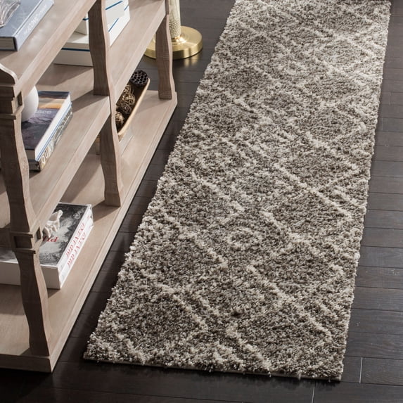 SAFAVIEH Arizona Basil Geometric Diamonds Shag Runner Rug, Brown/Ivory, 2'3" x 12'