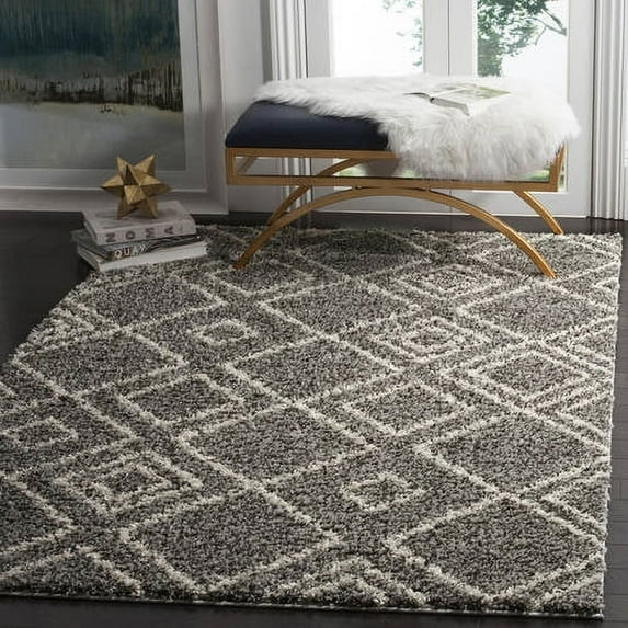 SAFAVIEH Arizona Basil Geometric Shag Area Rug, Brown/Ivory, 4' x 6'