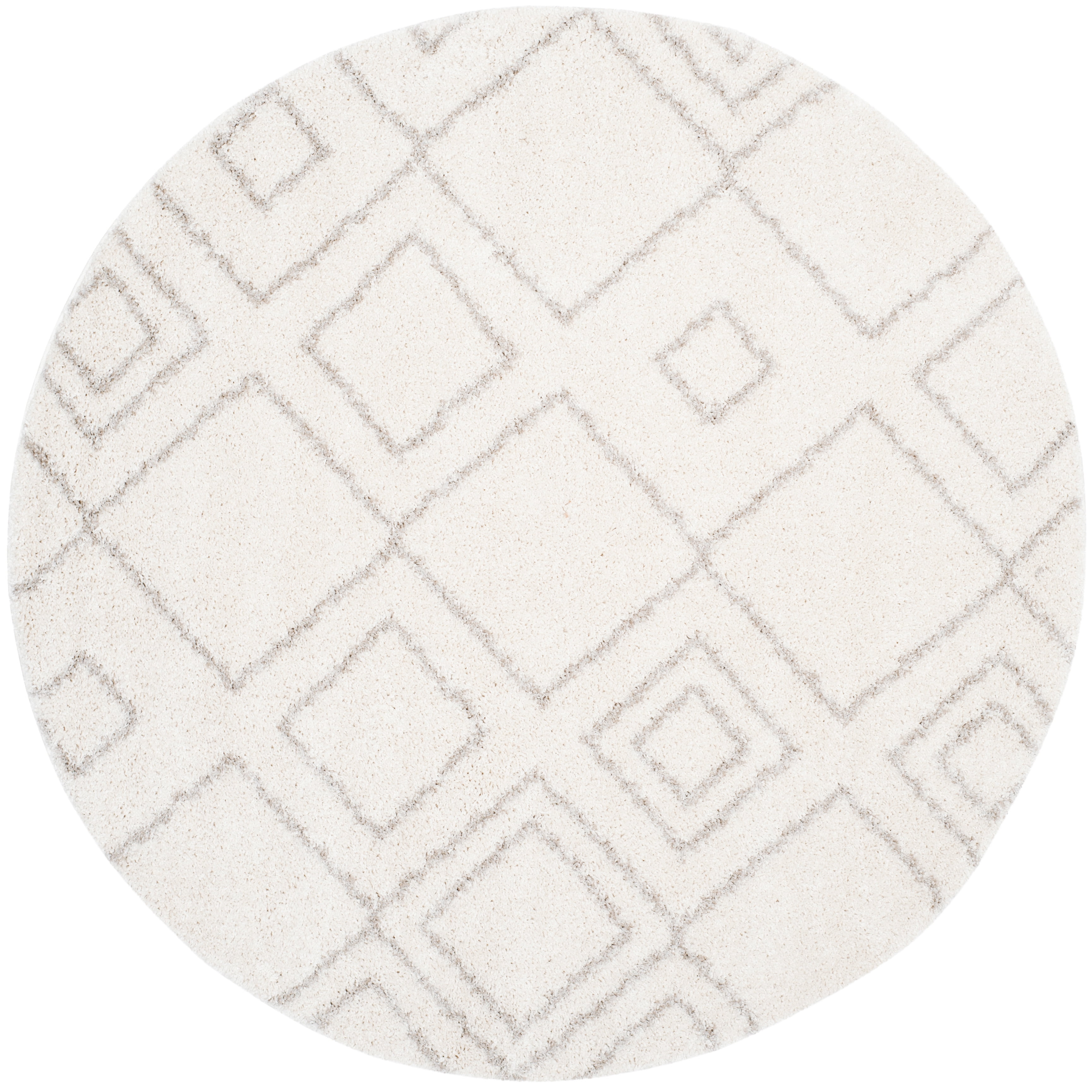 SAFAVIEH Arizona Basil Geometric Shag Area Rug, Ivory/Beige, 3'2" x 3'2" Round