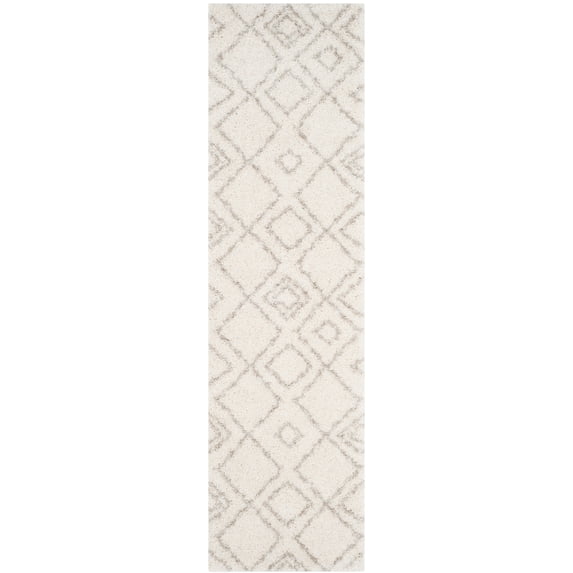 SAFAVIEH Arizona Basil Geometric Shag Runner Rug, Ivory/Beige, 2'3" x 14'