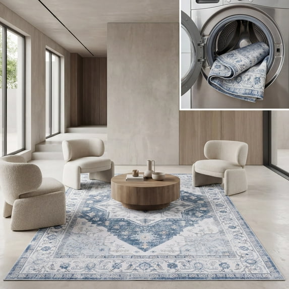 Safavieh Arizona 6'-0" x 9'-0" Polyester Power Loomed Rug in Ivory / Blue