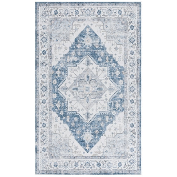 SAFAVIEH Arizona Bozhidar Medallion Polyester Area Rug, Ivory/Blue, 8' x 10'
