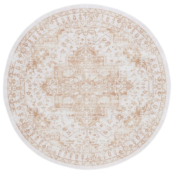 SAFAVIEH Arizona Bradford Oriental Machine Washable Area Rug, Beige/Gold, 6' x 6' Round