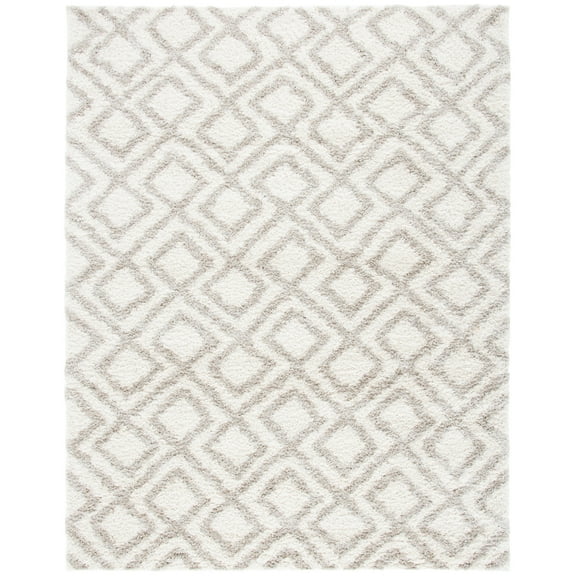 SAFAVIEH Arizona Briella Geometric Shag Area Rug, Ivory/Beige, 4' x 6'