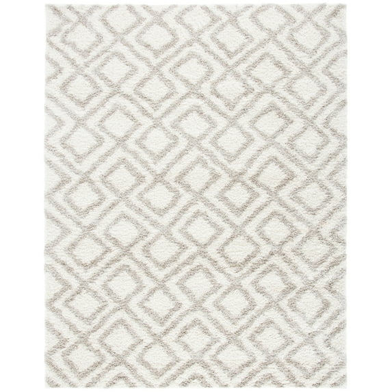 SAFAVIEH Arizona Briella Geometric Shag Area Rug, Ivory/Beige, 4' x 6'