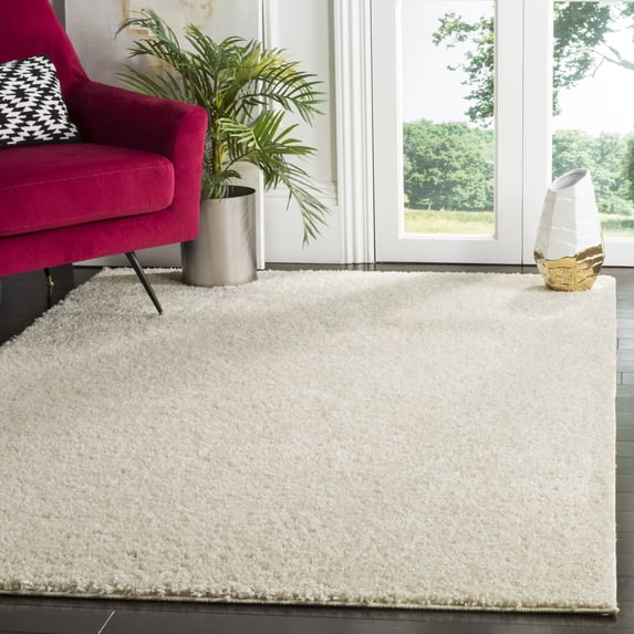 SAFAVIEH Arizona Cady Solid Shag Area Rug, Cream, 6'7" x 6'7" Square