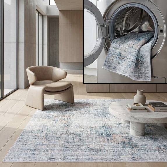 SAFAVIEH Arizona Carson Distressed Polyester Machine Washable Area Rug, Dark Green/Beige, 4' x 6'