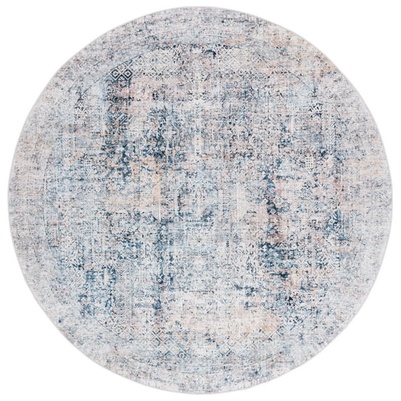 SAFAVIEH Arizona Carson Distressed Polyester Machine Washable Area Rug, Navy/Beige, 6' x 6' Round