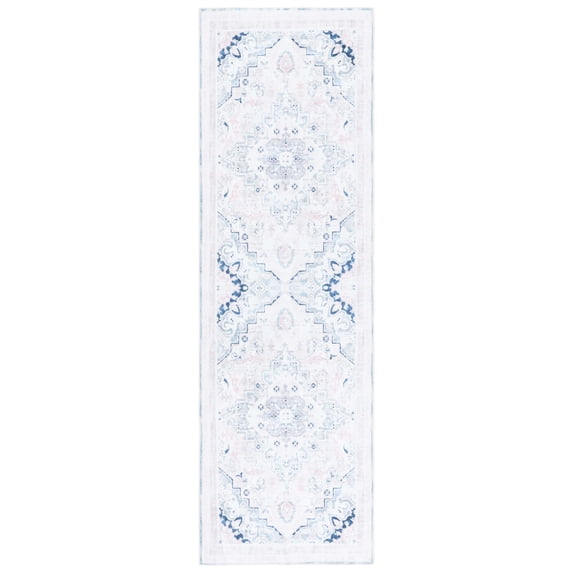 SAFAVIEH Arizona Desi Medallion Polyester Runner Rug, Ivory/Aqua, 2'6" x 8'