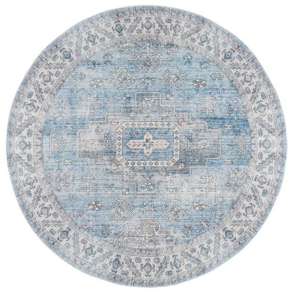 SAFAVIEH Arizona Estelle Geometric Machine Washable Area Rug, Blue/Light Blue, 6' x 6' Round