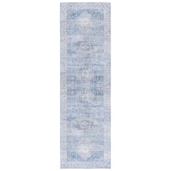 SAFAVIEH Arizona Estelle Geometric Machine Washable Runner Rug, Blue/Light Blue, 2'6" x 8'