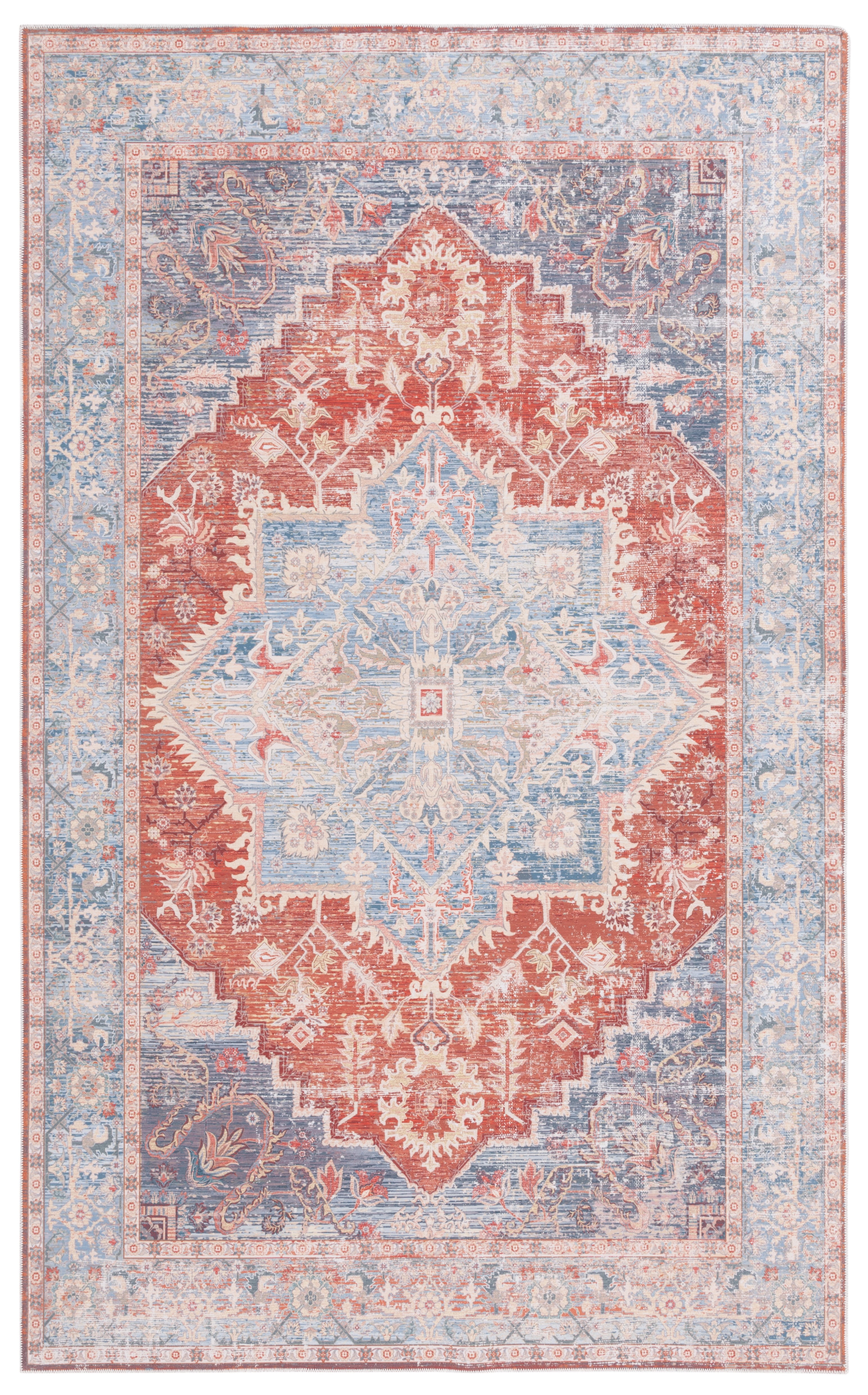 Arizona Light Blue and Rust 8' x 10' Machine Washable Area Rug