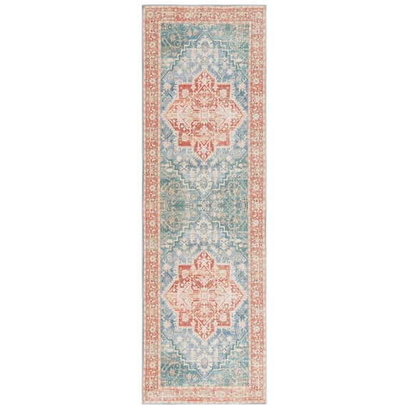SAFAVIEH Arizona Fredrick Distressed Machine Washable Runner Rug, Blue Green/Rust, 2'6" x 8'