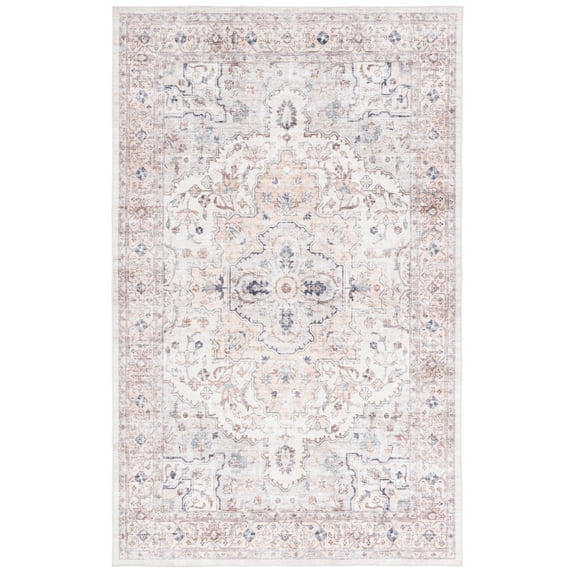 SAFAVIEH Arizona Gorica Distressed Polyester Machine Washable Area Rug, Peach/Beige, 3' x 5'